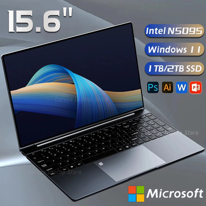 2025 Gaming Laptop Computer Windows 11 Intel Celeron N5095 15.6 Inch 1TB SSD Office Computer PC Fingerprint Unlock Notebook PC - SellerPool