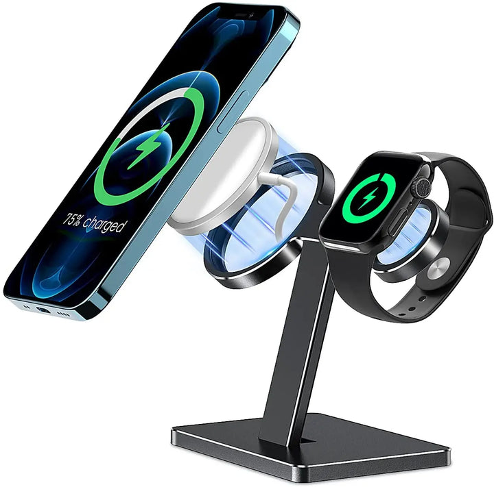 EWA 2 in 1 Wireless Charger Stand Aluminum Alloy Phone Holder Compatible with iphone13/12/Pro/ Max/Mini and Apple Watch 3/4/5/6 - SellerPool