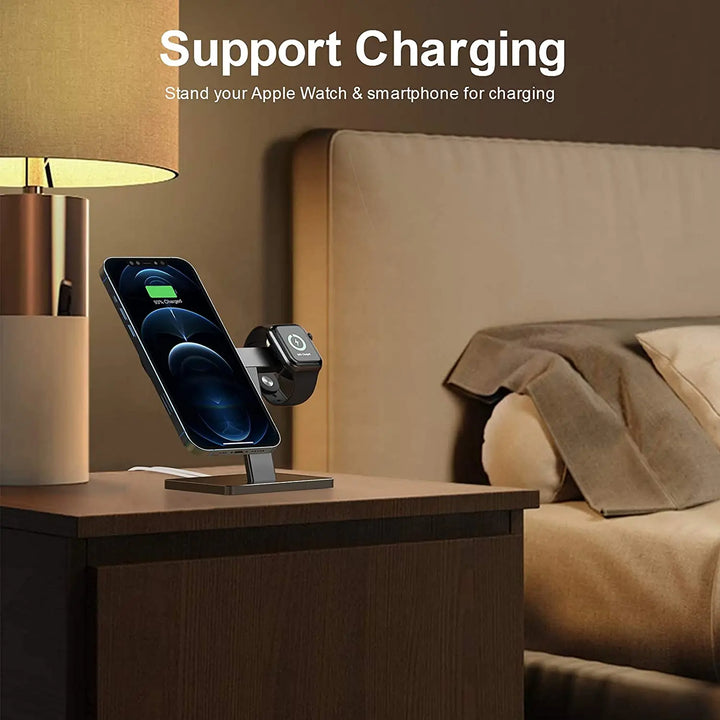 EWA 2 in 1 Wireless Charger Stand Aluminum Alloy Phone Holder Compatible with iphone13/12/Pro/ Max/Mini and Apple Watch 3/4/5/6 - SellerPool