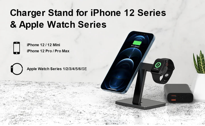 EWA 2 in 1 Wireless Charger Stand Aluminum Alloy Phone Holder Compatible with iphone13/12/Pro/ Max/Mini and Apple Watch 3/4/5/6 - SellerPool