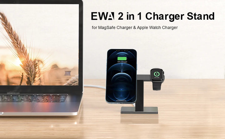 EWA 2 in 1 Wireless Charger Stand Aluminum Alloy Phone Holder Compatible with iphone13/12/Pro/ Max/Mini and Apple Watch 3/4/5/6 - SellerPool