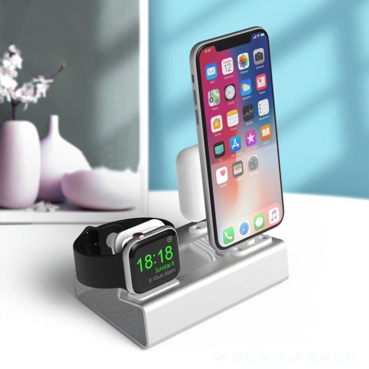 Aluminum 3 in 1 Charging Stand for iPhone 16 15 14 13 12 Pro 11 XR 8 Apple Watch Airpods Charger Dock Station Holder For iWatch - SellerPool