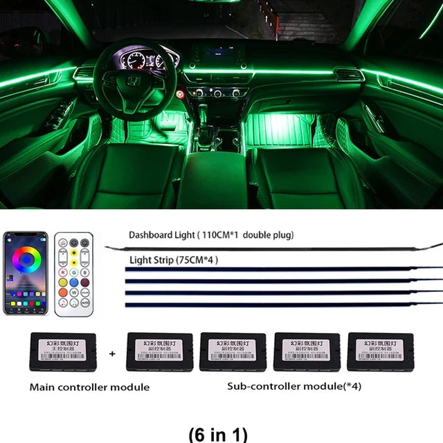 18-in-1 Car Ambient Lights, 213 Colors, LED Strip, Remote-Controlled - SellerPool