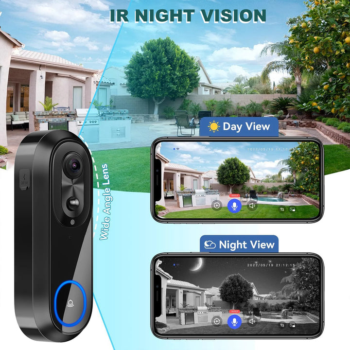 5G/2.4G WiFi Video Doorbell, 1080P, Tuya App, IP65 Waterproof, 7000mAh Battery - SellerPool