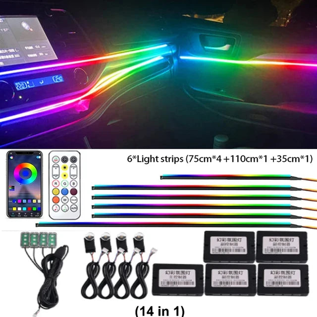 18-in-1 Car Ambient Lights, 213 Colors, LED Strip, Remote-Controlled - SellerPool