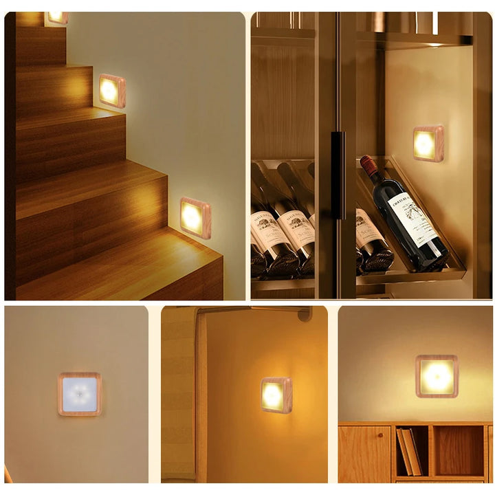 Wood Grain Wireless Battery Led Motion Sensor Night Light for Closet, Cabinet, Stair, and Bedroom - SellerPool