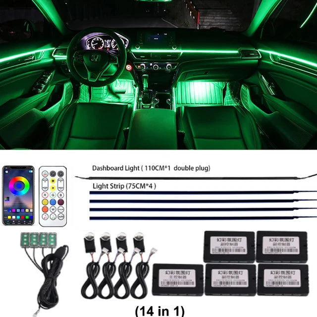 18-in-1 Car Ambient Lights, 213 Colors, LED Strip, Remote-Controlled - SellerPool