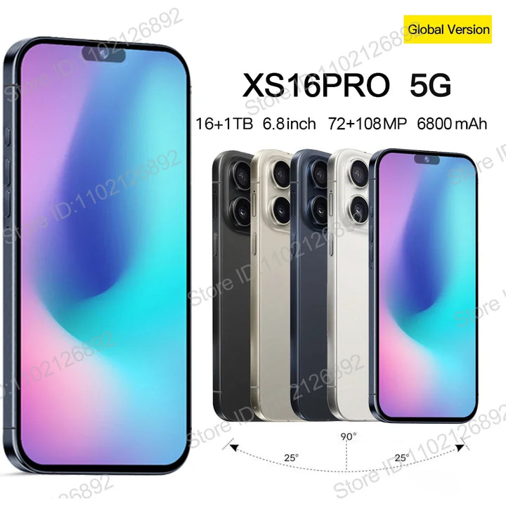 Brand New Original 16GB+1TB For Smartphone 6.8 inch XS16 Pro Full Screen 4G 5G Cell Phone 6800mAh Mobile Phones Global Version - SellerPool