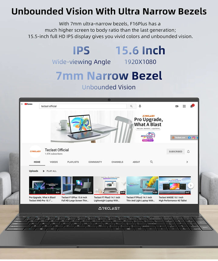 Teclast F16 Plus laptop, 15.6 inch, Windows 11 Pro, 8GB RAM 256GB SSD, for Celeron N4120 4 Core CPU, USB, mini-HDMI, full size keyboard - SellerPool