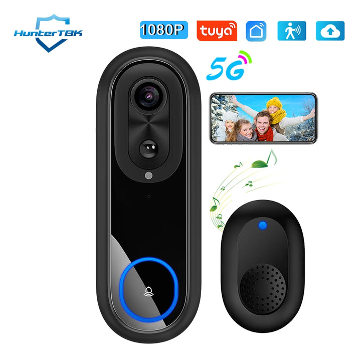 5G/2.4G WiFi Video Doorbell, 1080P, Tuya App, IP65 Waterproof, 7000mAh Battery - SellerPool