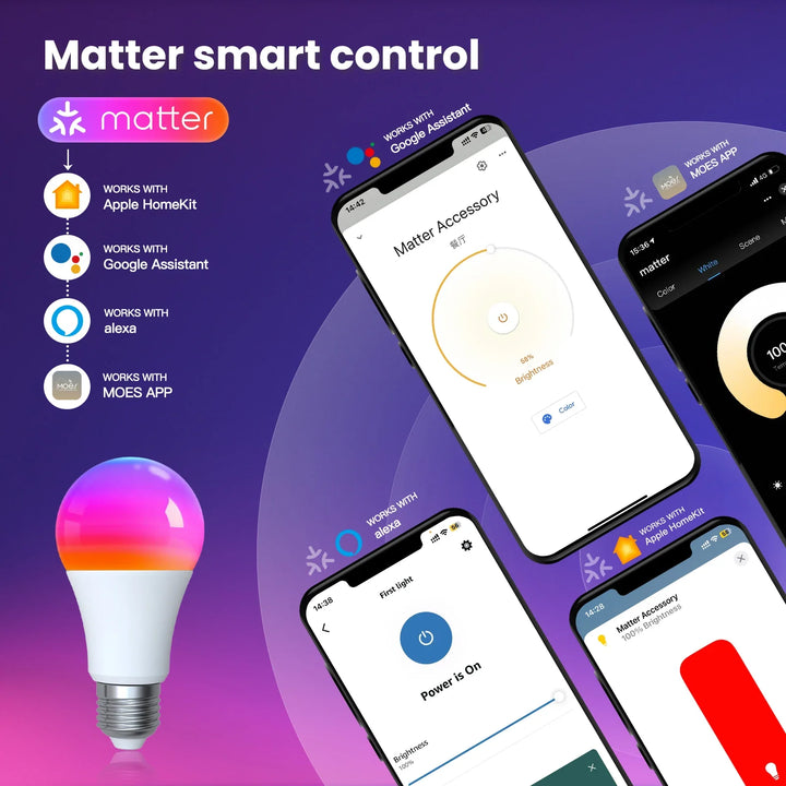 MOES E27 Smart LED Bulb - Dimmable, 16 Million Colors, Voice Control Compatible 9W E27 Bulb - SellerPool