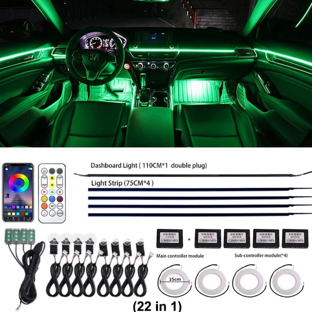 18-in-1 Car Ambient Lights, 213 Colors, LED Strip, Remote-Controlled - SellerPool