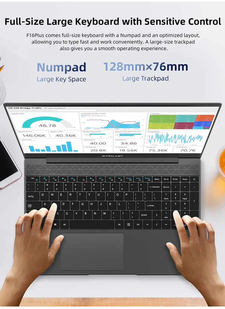 Teclast F16 Plus laptop, 15.6 inch, Windows 11 Pro, 8GB RAM 256GB SSD, for Celeron N4120 4 Core CPU, USB, mini-HDMI, full size keyboard - SellerPool