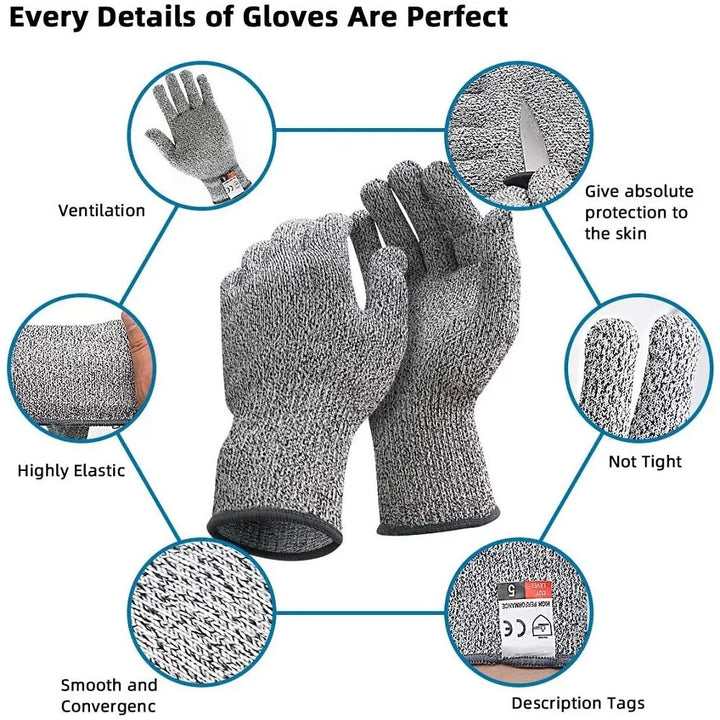 Grade 5 Cut Resistant Gloves Kitchen HPPE Scratch Resistant Glass Cutting Safety Protection for Gardeners - SellerPool