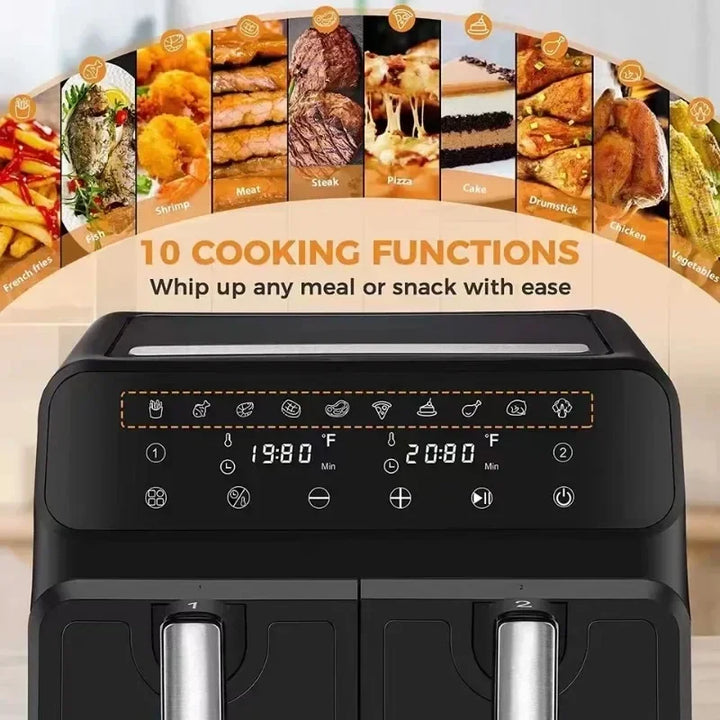 Stainless Steel Dual Basket Smart Air Fryer Ovens with Double Handles - SellerPool