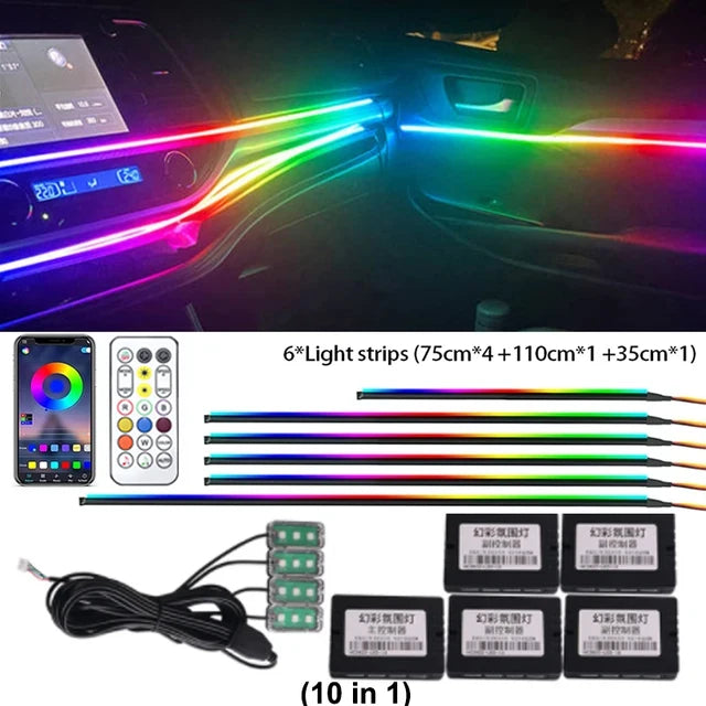 18-in-1 Car Ambient Lights, 213 Colors, LED Strip, Remote-Controlled - SellerPool