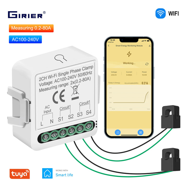 Girier Smart Power Meter: Wifi Monitor With 1/2 Clamp for Bidirectional Usage - SellerPool