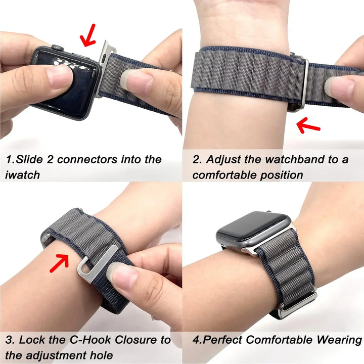 Alpine Loop Strap for Apple Watch Ultra Band 49mm 45mm 44mm 42mm 41mm 40mm Metal C-Hook Bracelets iwatch SE serie 9 8 7 6 5 4 10 - SellerPool