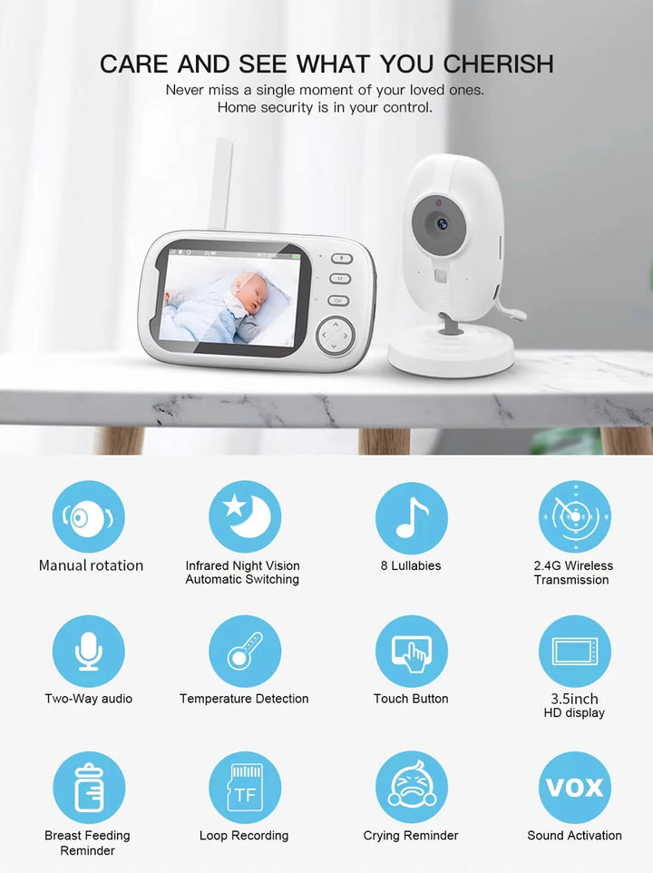 Cdycam New 3.5 inch Wireless Video Baby Monitor Night Vision Temperature Monitoring 2 Way Audio Talk Baby Nanny Security Camera - SellerPool