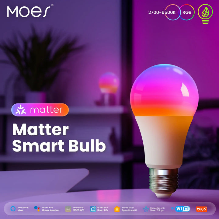 MOES E27 Smart LED Bulb - Dimmable, 16 Million Colors, Voice Control Compatible 9W E27 Bulb - SellerPool