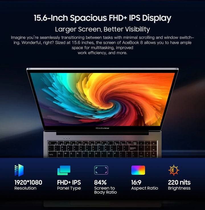 Blackview Acebook 8 Laptop 15.6'' Win 11 12th Gen Intel Core N97 processor 16GB DDR4 512GB SSD 5000mAh Battery with 36W Charge - SellerPool