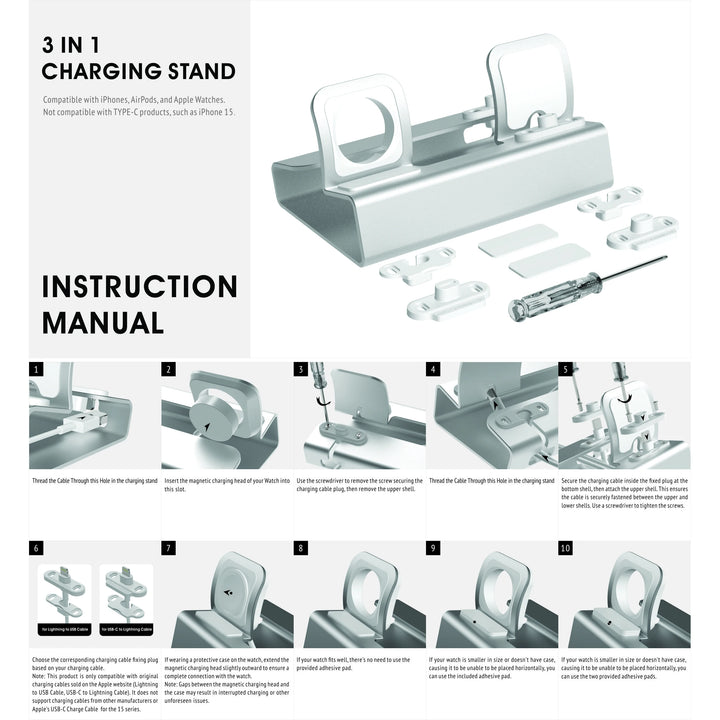 Aluminum 3 in 1 Charging Stand for iPhone 16 15 14 13 12 Pro 11 XR 8 Apple Watch Airpods Charger Dock Station Holder For iWatch - SellerPool
