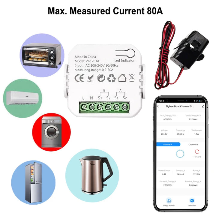 Zigbee Energy Meter Bidirectional 1, 2 Channel With Current Sensor Tuya Smart App Monitor - SellerPool