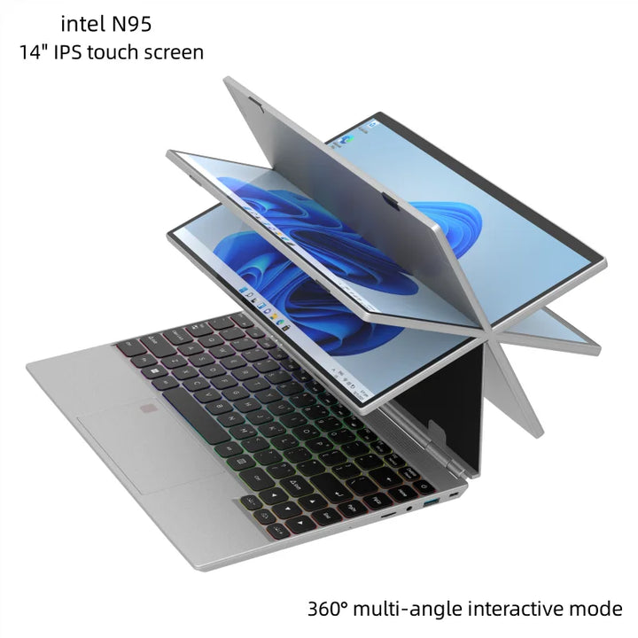 360° Rotating 14.0'' IPS Touch Screen 32G 128G-1T Laptop N95 Windows 11 Notebook 4 In 1 Tablet Business Office Slim Touch ID RGB - SellerPool