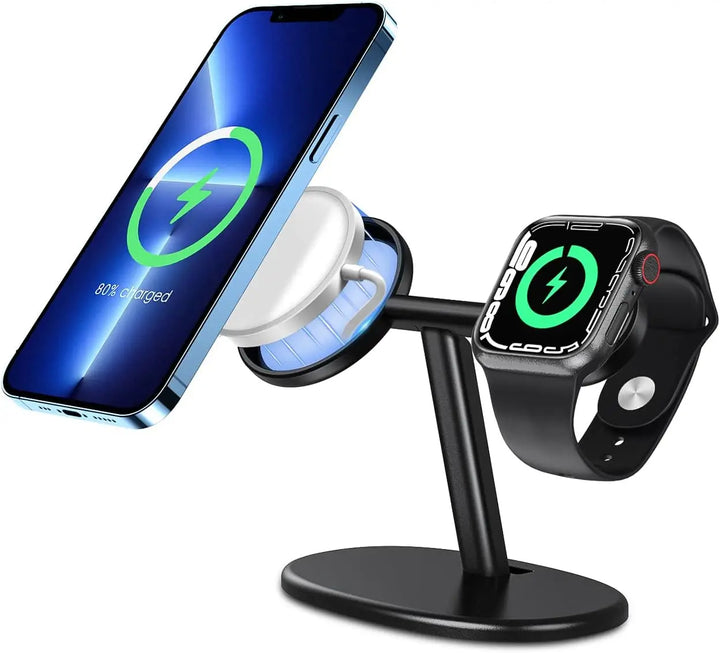 EWA 2 in 1 Wireless Charger Stand Aluminum Alloy Phone Holder Compatible with iphone13/12/Pro/ Max/Mini and Apple Watch 3/4/5/6 - SellerPool