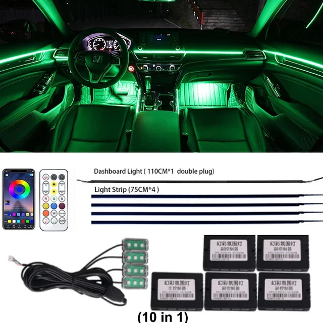 18-in-1 Car Ambient Lights, 213 Colors, LED Strip, Remote-Controlled - SellerPool