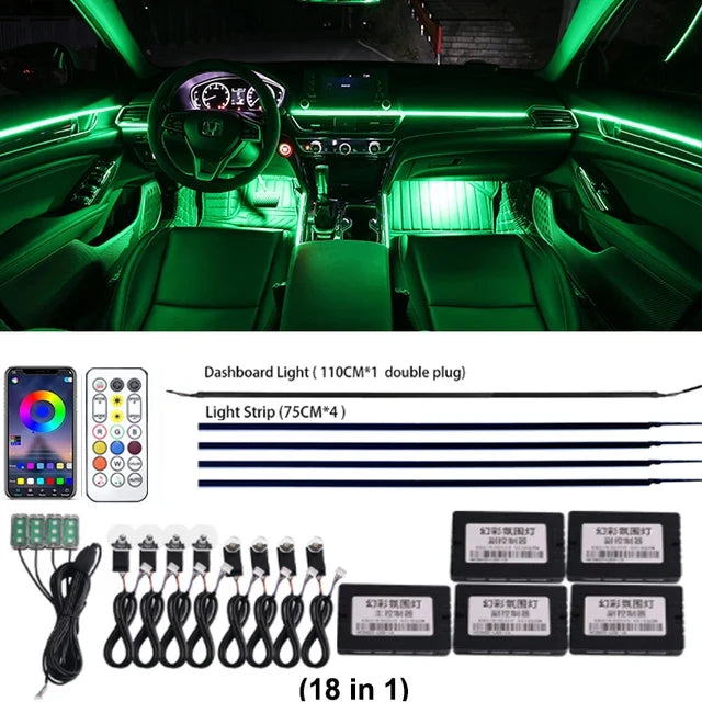 18-in-1 Car Ambient Lights, 213 Colors, LED Strip, Remote-Controlled - SellerPool