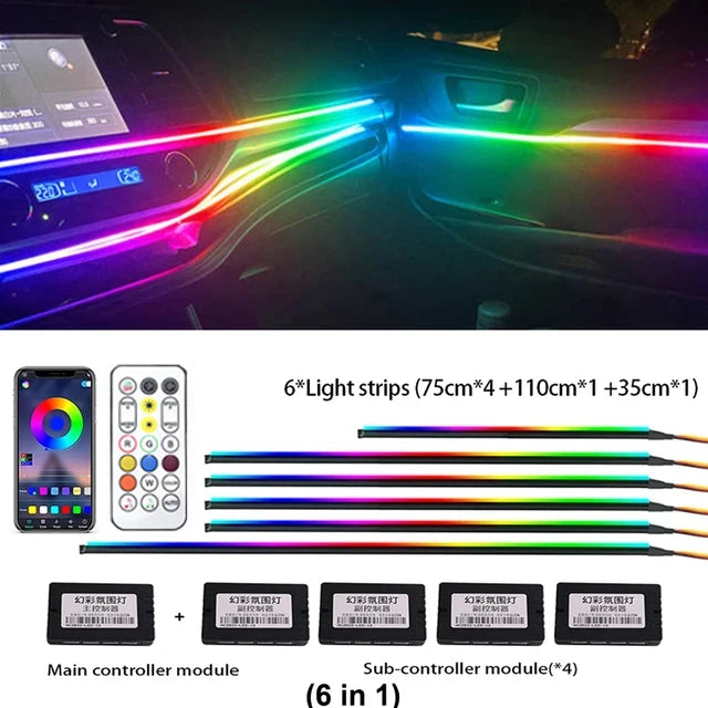 18-in-1 Car Ambient Lights, 213 Colors, LED Strip, Remote-Controlled - SellerPool