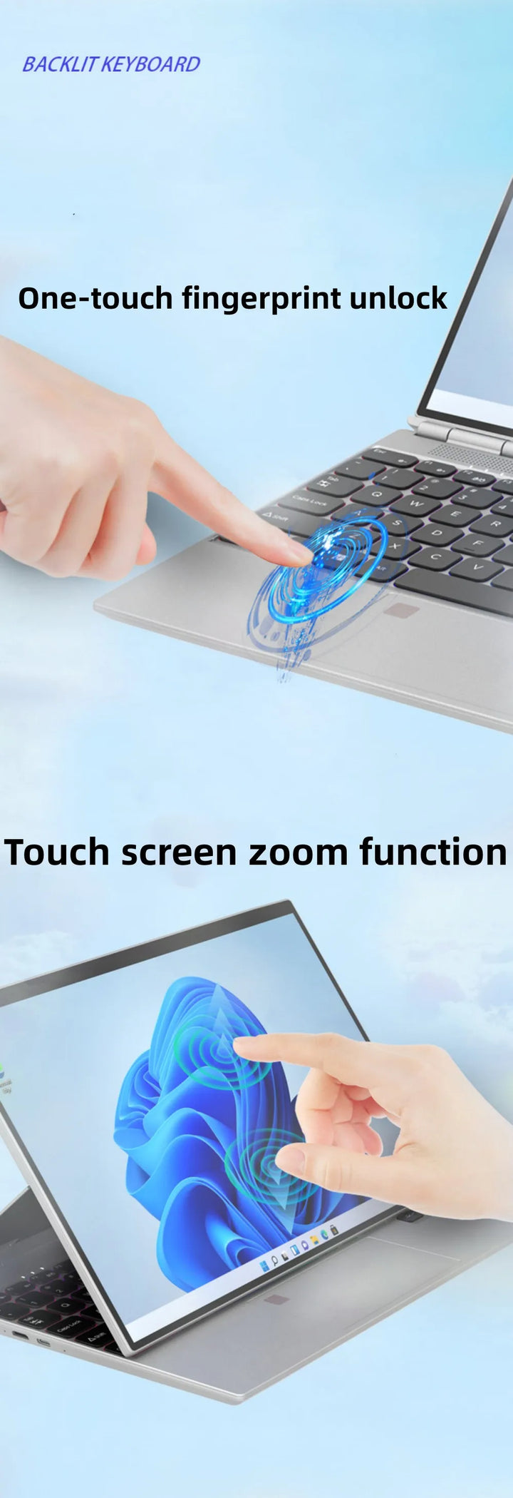 360° Rotating 14.0'' IPS Touch Screen 32G 128G-1T Laptop N95 Windows 11 Notebook 4 In 1 Tablet Business Office Slim Touch ID RGB - SellerPool